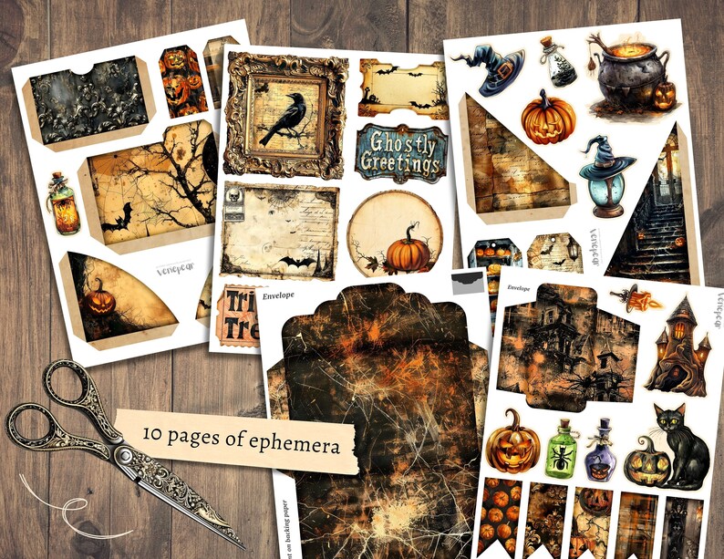 Halloween Junk Journal Kit, Digital Scrapbook Paper, Creepy Printable ...