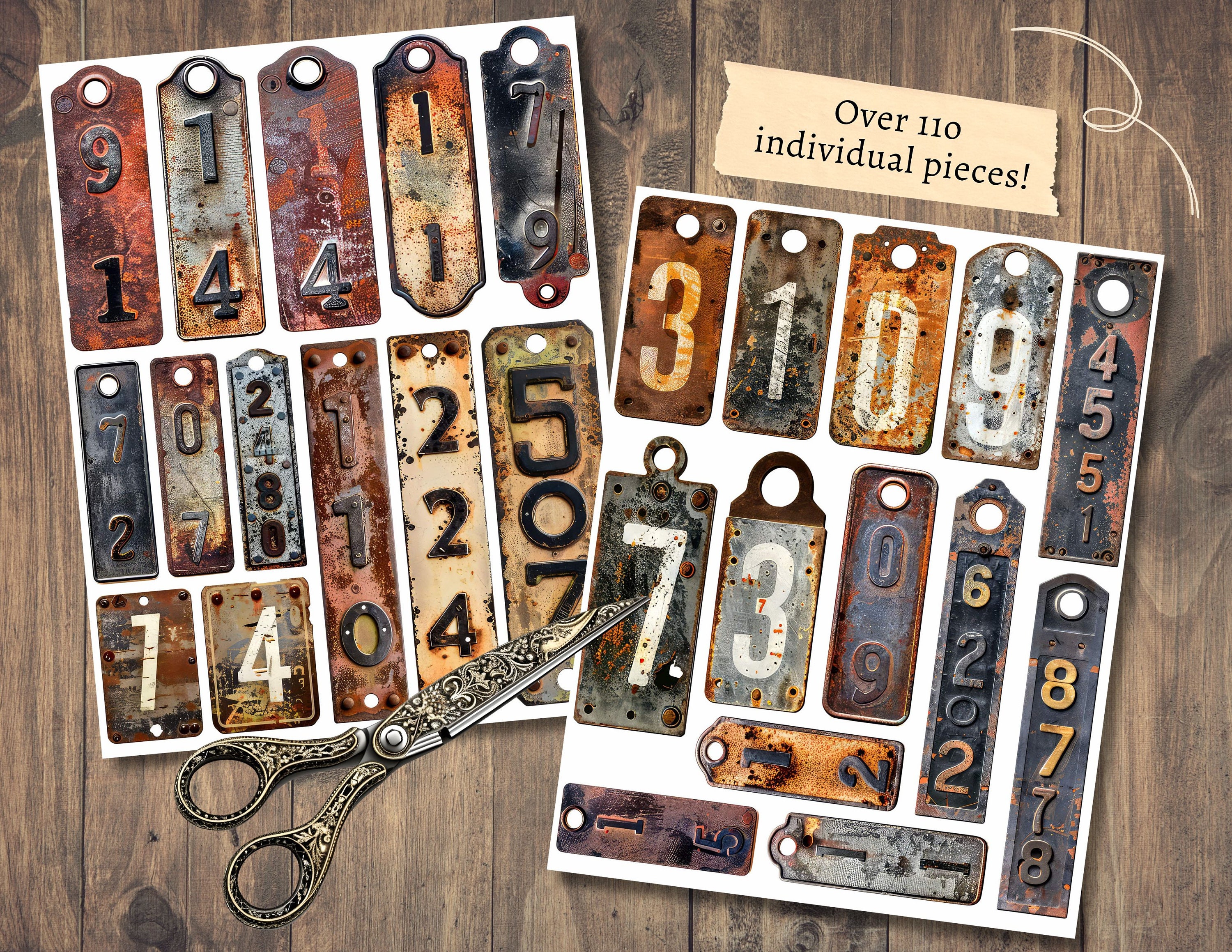 Grunge Numbers Tags & Labels, Printable Junk Journal Embellishment ...