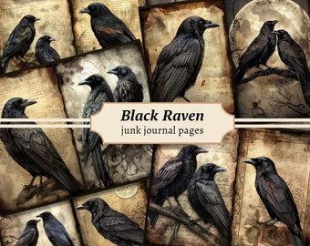 Black Raven Junk Journal Pages, Digital Scrapbook Paper Kit, Gothic Printable, Crow Collage Sheet, Witchcraft Download, Vintage Ephemera