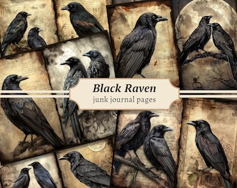 Black Raven Junk Journal Pages, Digital Scrapbook Paper Kit, Gothic Printable, Crow Collage Sheet, Witchcraft Download, Vintage Ephemera