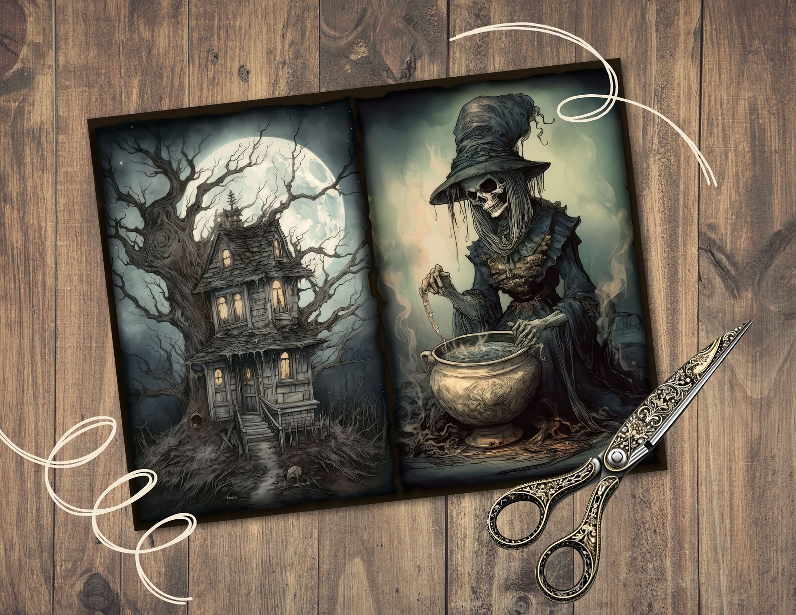 Mystic Witch Junk Journal Pages, Digital Scrapbook Paper Kit, Creepy ...