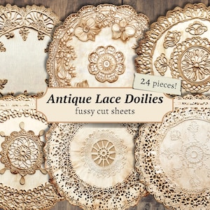 Antieke kanten kleedjes kieskeurige uitsteeksels, digitaal kortstondig, vintage afdrukbaar, kaarten met theevlekken, junk journal kit, plakboekpapier, collagevel