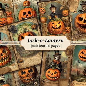 Jack-O'-Lantern ongewenste dagboekpagina's, digitale Halloween-plakboekkit, spookachtig afdrukbaar, griezelig collagevel, pompoenpapier, vintage ephemera