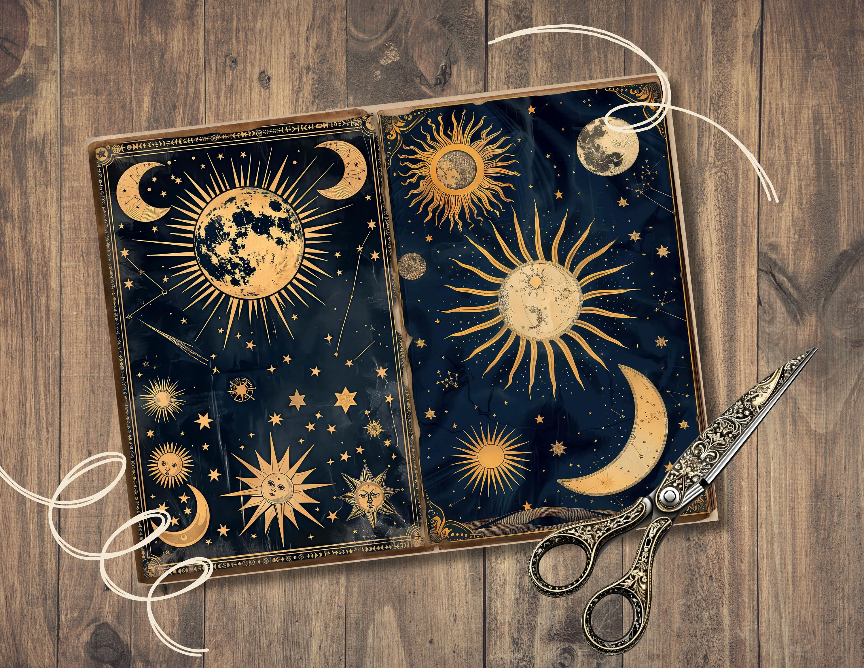 Sun & Moon Junk Journal Pages, Digital Scrapbook Paper Kit, Celestial ...