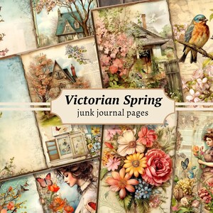 Pages de journal indésirable du printemps victorien, album numérique, kit de papier fleuri, Cottagecore imprimable, feuille de collage floral, téléchargement aquarelle