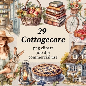 Cottagecore Clipart, Journal numérique éphémères, PNG imprimable, aquarelle Cottage, Album de coupures délicat, vie à la ferme rustique, usage Commercial