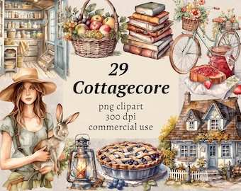 Cottagecore Clipart, Digital Junk Journal Ephemera, Printable PNG, Watercolor Cottage, Scrapbook Fussy Cut, Rustic Farm Life, Commercial Use