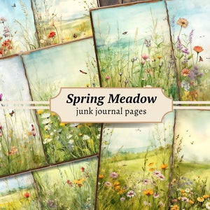 Frühling Wiese Junk Journal Seiten, Digitales Wildblumen Scrapbook Papier Kit, Floral bedruckbar, Blumen Collage Sheet, Sommer Aquarell zum Downloaden