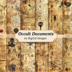 Occulte documenten Digitale papieren, griezelige ongewenste dagboekpagina, vintage plakboekkit, afdrukbare mystieke heks, gotisch collageblad, Grimoire BOS