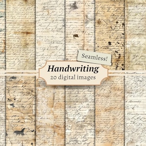 Handschrift Digitale Papiere, Scrapbook Hintergründe, Handgeschriebene Briefe zum Ausdrucken, Nahtlose Muster, Vintage Junk Journal Seiten, Kartenherstellung
