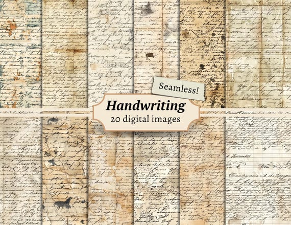 Handwriting Digital Papers, Scrapbook Backgrounds, Handwritten Letters Printable, Seamless Patterns, Vintage Junk Journal Pages, Card Making