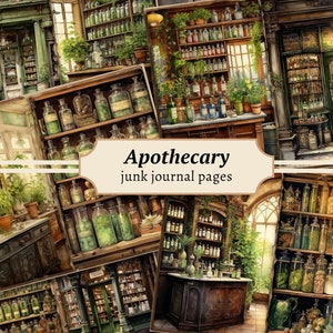 Apothecary Junk Journal Pages, Digital Scrapbook Paper Kit, Green Witch Printable, Botanical Collage Sheet, Vintage Ephemera, Herbal Potions