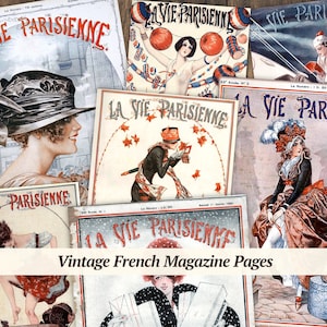 Vintage Franse tijdschriftpagina's | 7 stuks | Frankrijk junkjournal kit, afdrukbare Parijse ephemera, digitaal collagevel, plakboekambachten, kunstafdruk