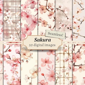 Digitale Sakura-papieren, kersenbloesem-plakboekkit, oosters afdrukbaar, Japanse naadloze patronen, vintage junk-dagboekpagina's, kaarten maken