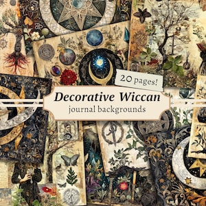 Papeles decorativos wiccanos, página de diario pagano, fondo de álbum de recortes digital, imprimible de brujería, hoja de collage, efímera vintage de brujas