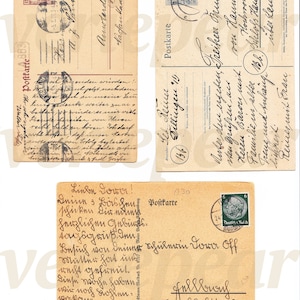 May include: Three vintage postcards with handwritten messages in German. The postcards are yellowed with age and have stamps and postmarks. The text on the postcards includes greetings, addresses, and dates.
