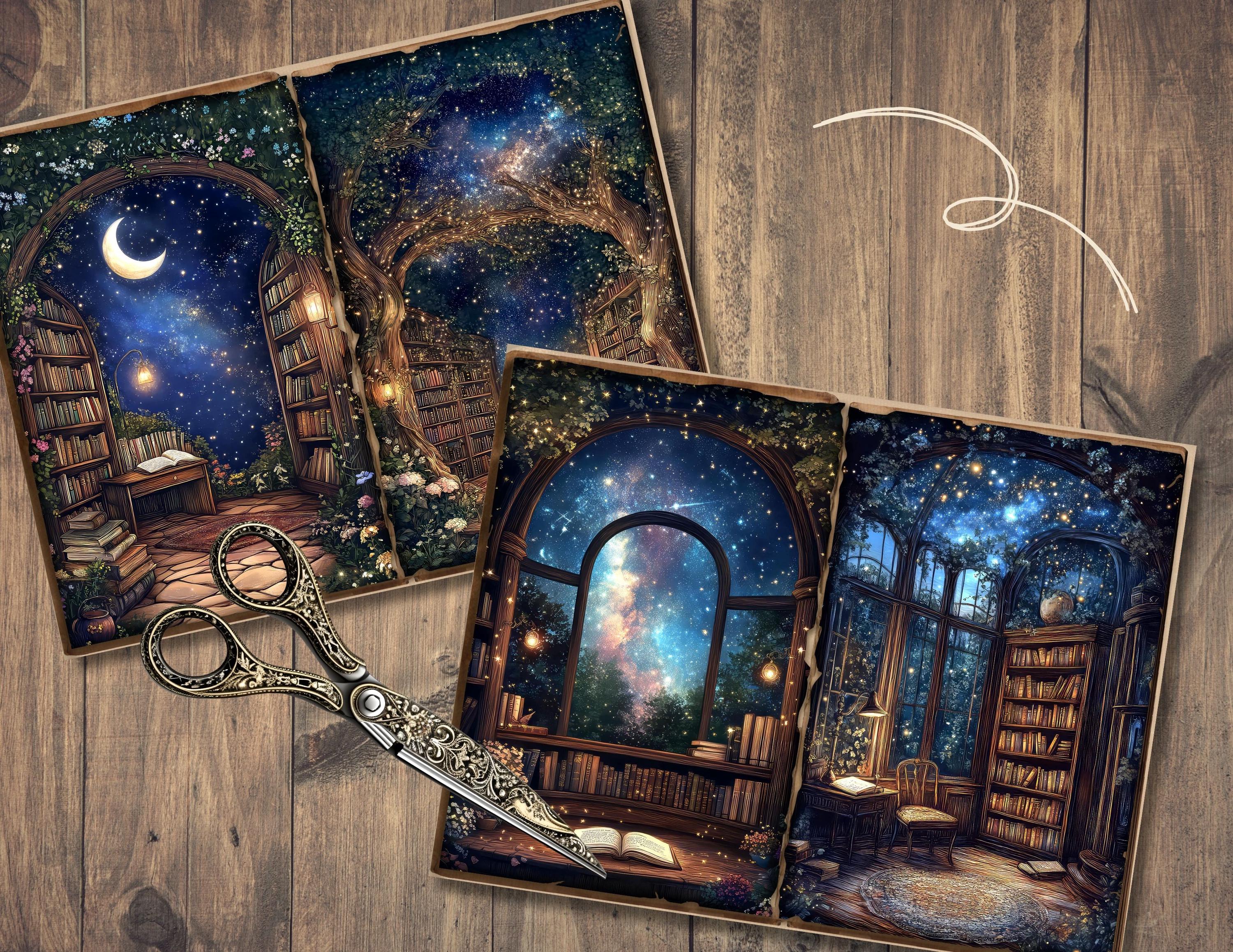 Magic Book Nook Junk Journal Pages, Digital Scrapbook, Midnight Paper ...