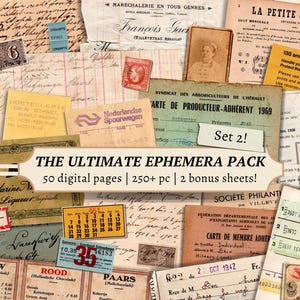 Vintage Junk Journal Ephemera Pack | SET 2 | ausdruckbare Collage Vorlage, digitales Scrapbook Kit, Ledger Seiten, Postkarten, handgeschriebene Briefe