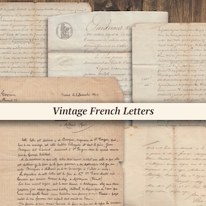 Letras francesas antiguas / suministros imprimibles para diario basura, notas escritas a mano digitales, material efímero antiguo, papel para álbumes de recortes, hoja de collage de escritura