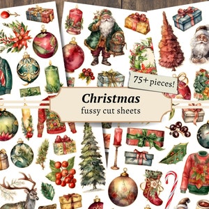 Kerst kieskeurig, digitale plakboekkit, afdrukbare ongewenste dagboekpagina's, vakantiesticker collageblad, feestelijke kerstkaarten kortstondig
