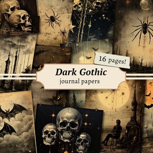 Dark Gothic Junk Journal Papers, Digital Scrapbook Kit, Mystical Printable, Grimoire Collage Sheet, Vintage Pages, Celestial Skull Spider