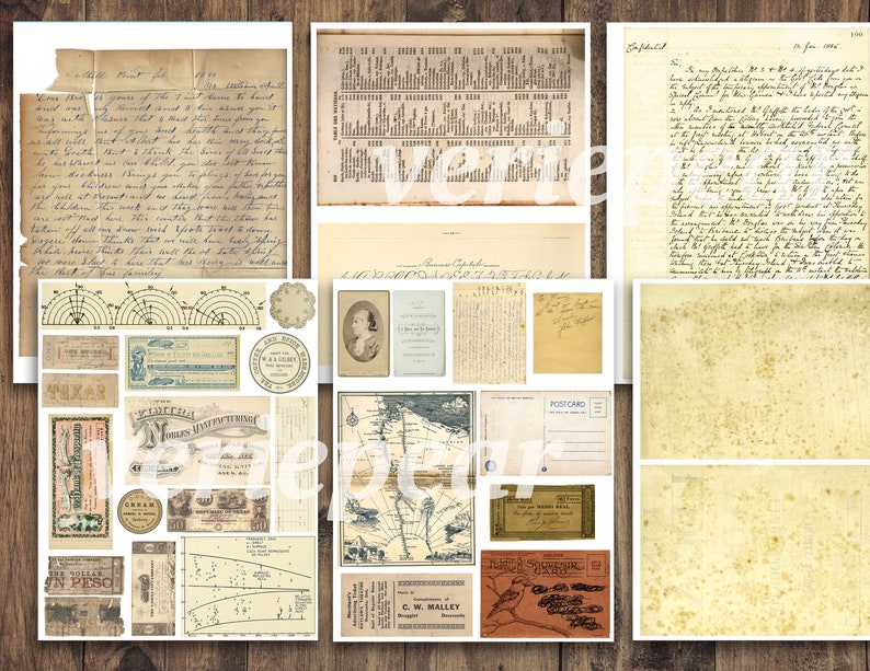 Vintage Junk Journal Ephemera Pack 50 Seiten ausdruckbare Collage Vorlage, digitales Scrapbook Kit, Ledger Seiten, Postkarten, handgeschriebene Briefe Bild 6