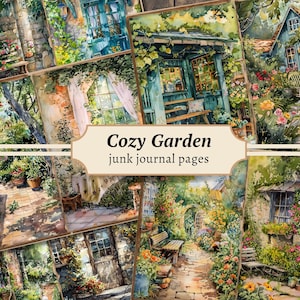 Pagine di diario Cozy Garden Junk, kit di carta per album digitali, stampabile per giardinieri, foglio di collage di fiori acquerellati, giardinaggio floreale vintage