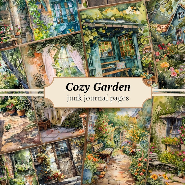 Cozy Garden Junk Journal Pages, Digital Scrapbook Paper Kit, Gardener Printable, Watercolor Flower Collage Sheet, Vintage Floral Gardening