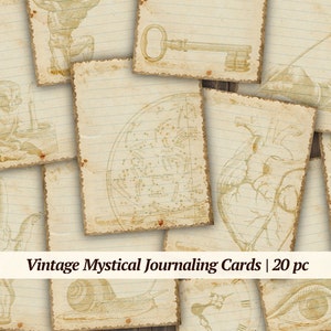 Vintage Mystical Journaling Cards | 20 pc | digital dark academia junk journal, printable gothic scrapbook, neutral ephemera, collage sheet