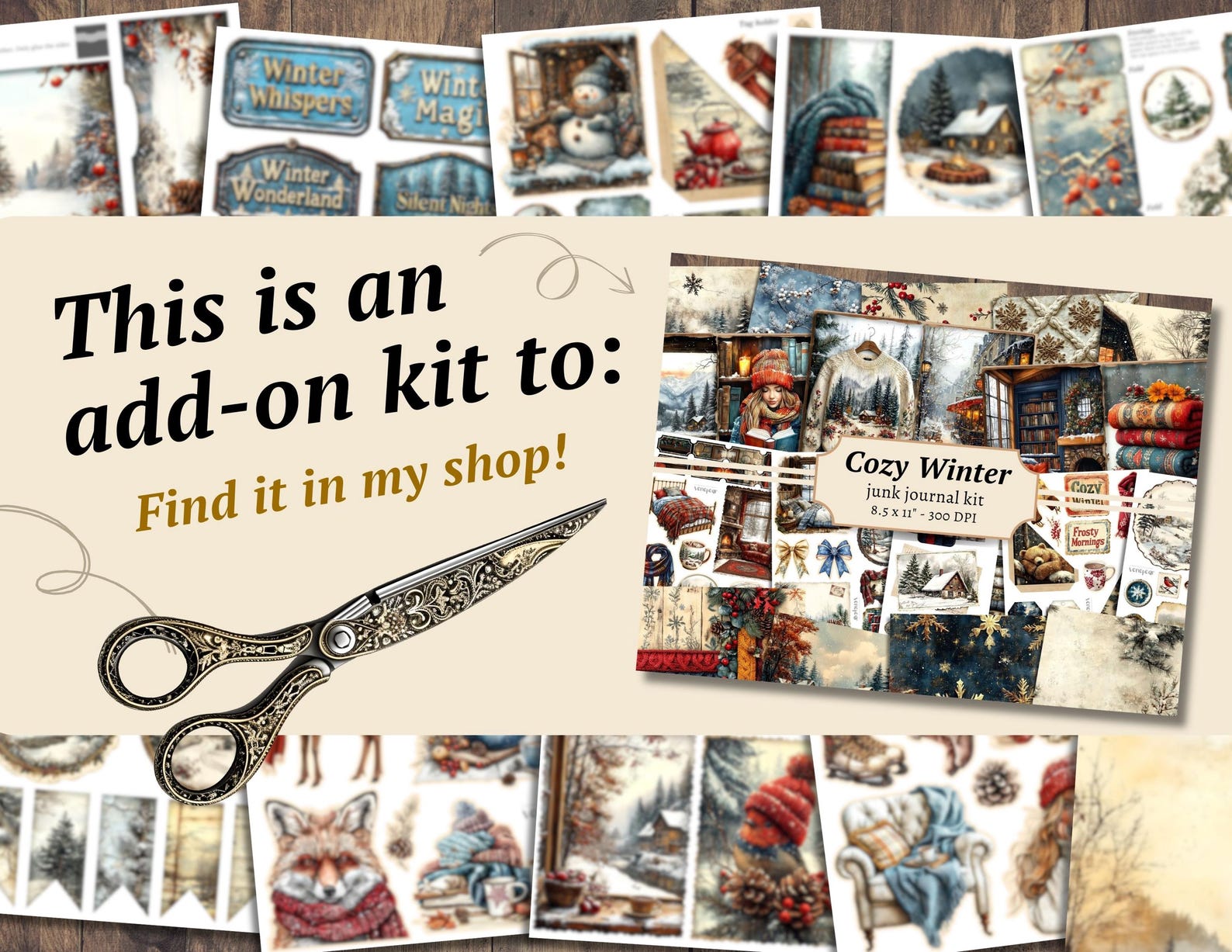 Winter Add Cozy Winter Add on Junk Journal Kit, Digital Scrapbook Paper, Snow ...