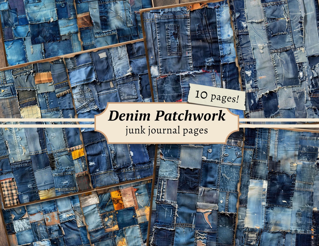 Denim Patchwork Junk Journal Pages, Digital Scrapbook Paper Kit, Denim ...