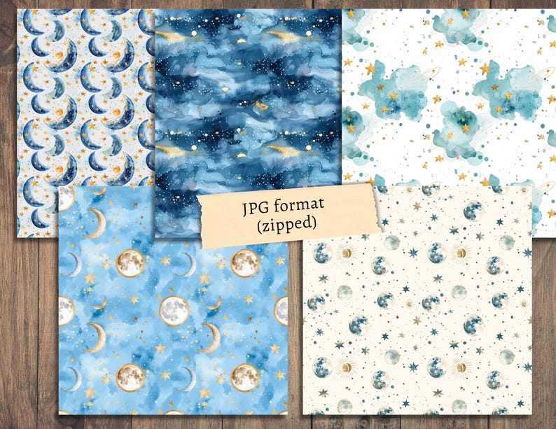 Starry Sky Seamless Digital Papers, Cute Celestial Scrapbook Background ...