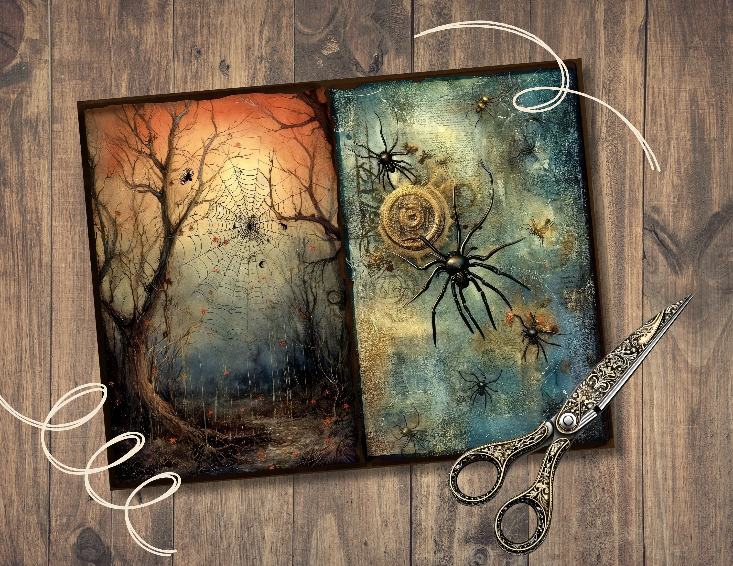 Creepy Spider Junk Journal Pages, Digital Scrapbook Paper Kit, Scary ...