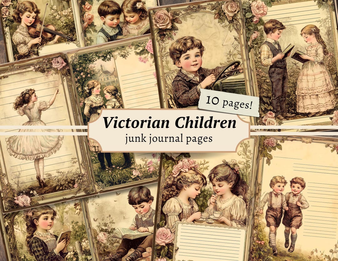 Victorian Children Junk Journal Pages, Digital Scrapbook Paper Kit ...