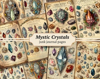 Mystic Crystals Junk Journal Pages, Digital Scrapbook Paper Kit, Magic Stones Printable, Vintage Diamond Collage Sheet, Witchy BOS Download