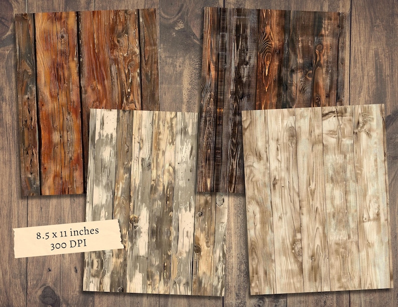 Wood Textures Digital Papers, Scrapbook Kit, Rustic Wooden Grain ...