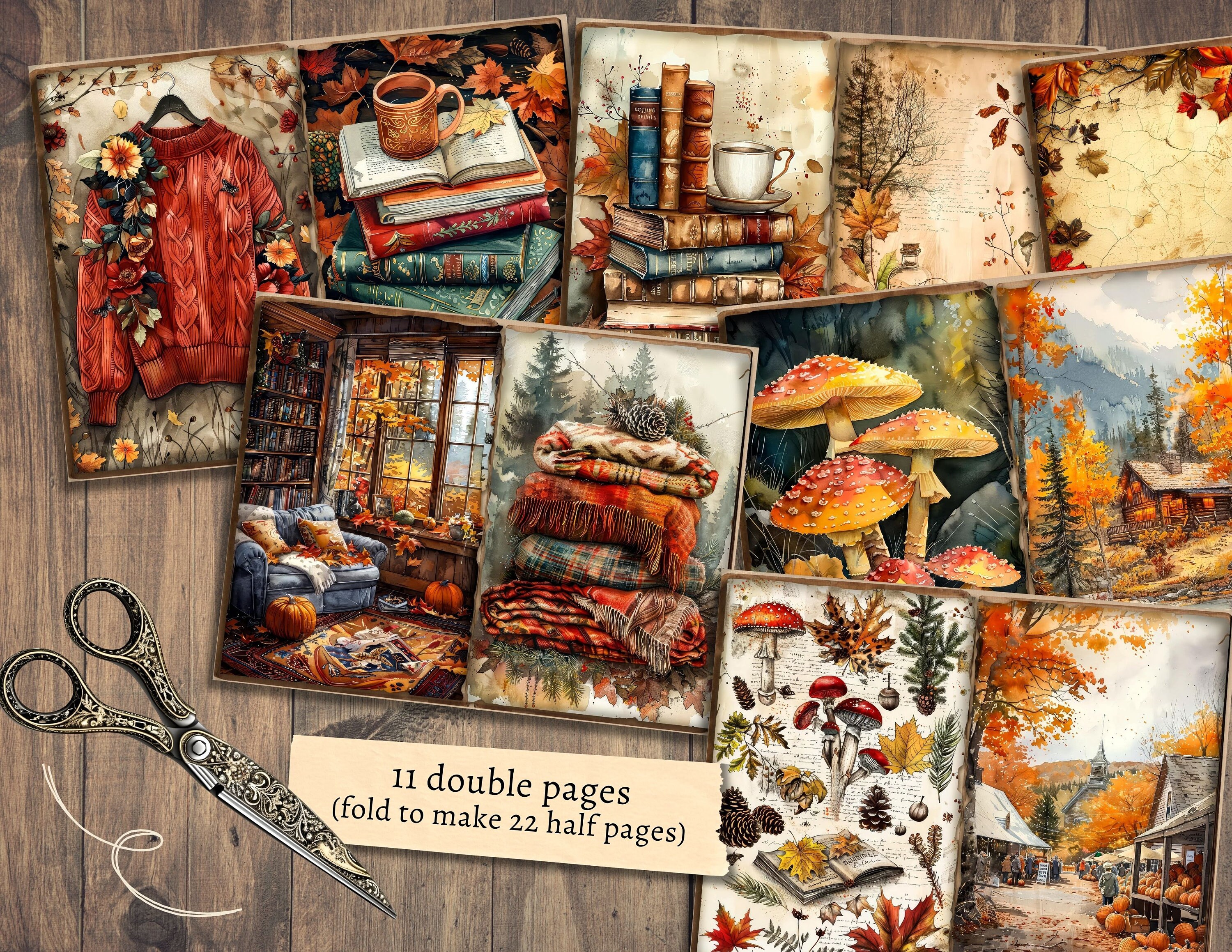 Autumn Junk Journal Kit, Digital Scrapbook Paper, Fall Printable ...