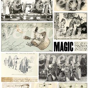 Vintage Witch Ephemera | 60+ pc | witchy junk journal printables, digital wicca collage sheet, old spooky scrapbook kit, creepy witchcraft image 5