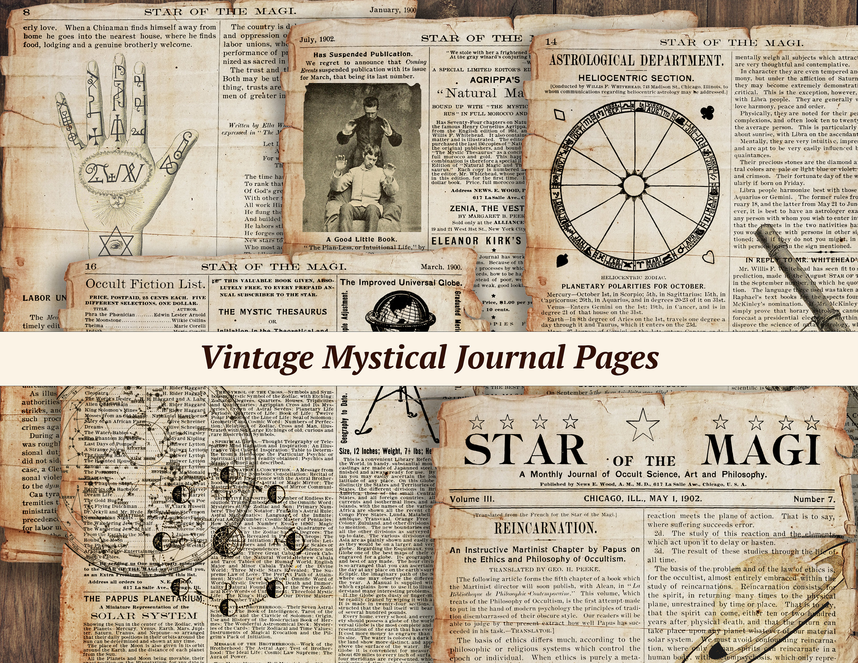 Mystical Vintage Journal Pages | digital celestial junk journaling paper, printable creepy ephemera, dark academia collage sheet, occult BOS