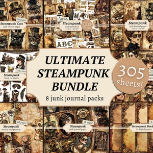 Steampunk Junk Journal Mega Bundle, Digital Scrapbook Paper Kit, Victorian Printable, Industrial Pages, Collage Sheet, Vintage Ephemera