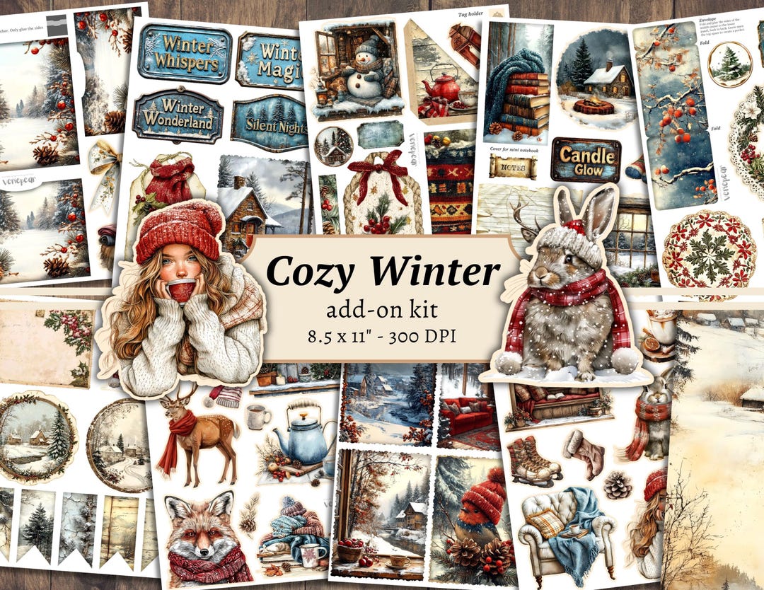 Cozy Winter Add on Junk Journal Kit, Digital Scrapbook Paper, Snow ...