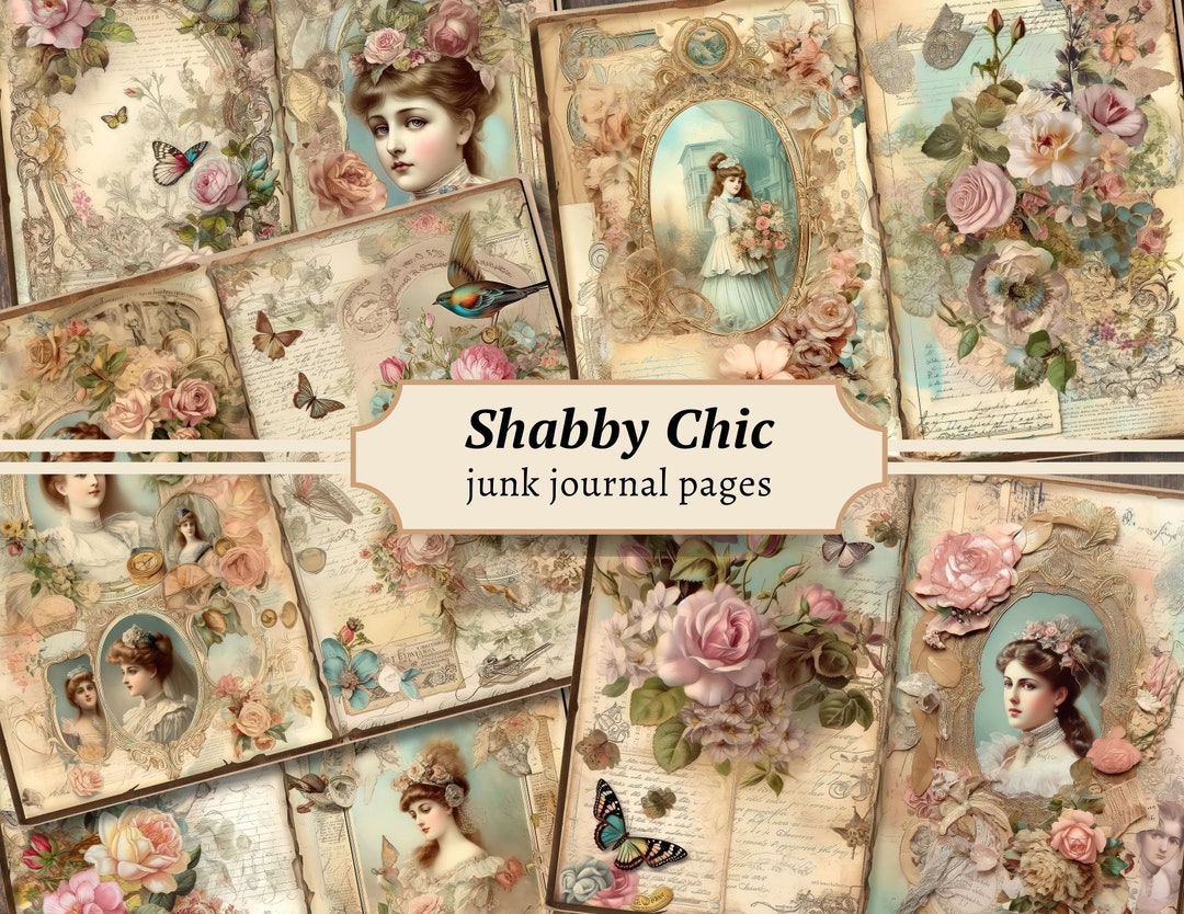 Shabby Chic Junk Journal Pages, Digital Scrapbook Paper Kit, Vintage ...