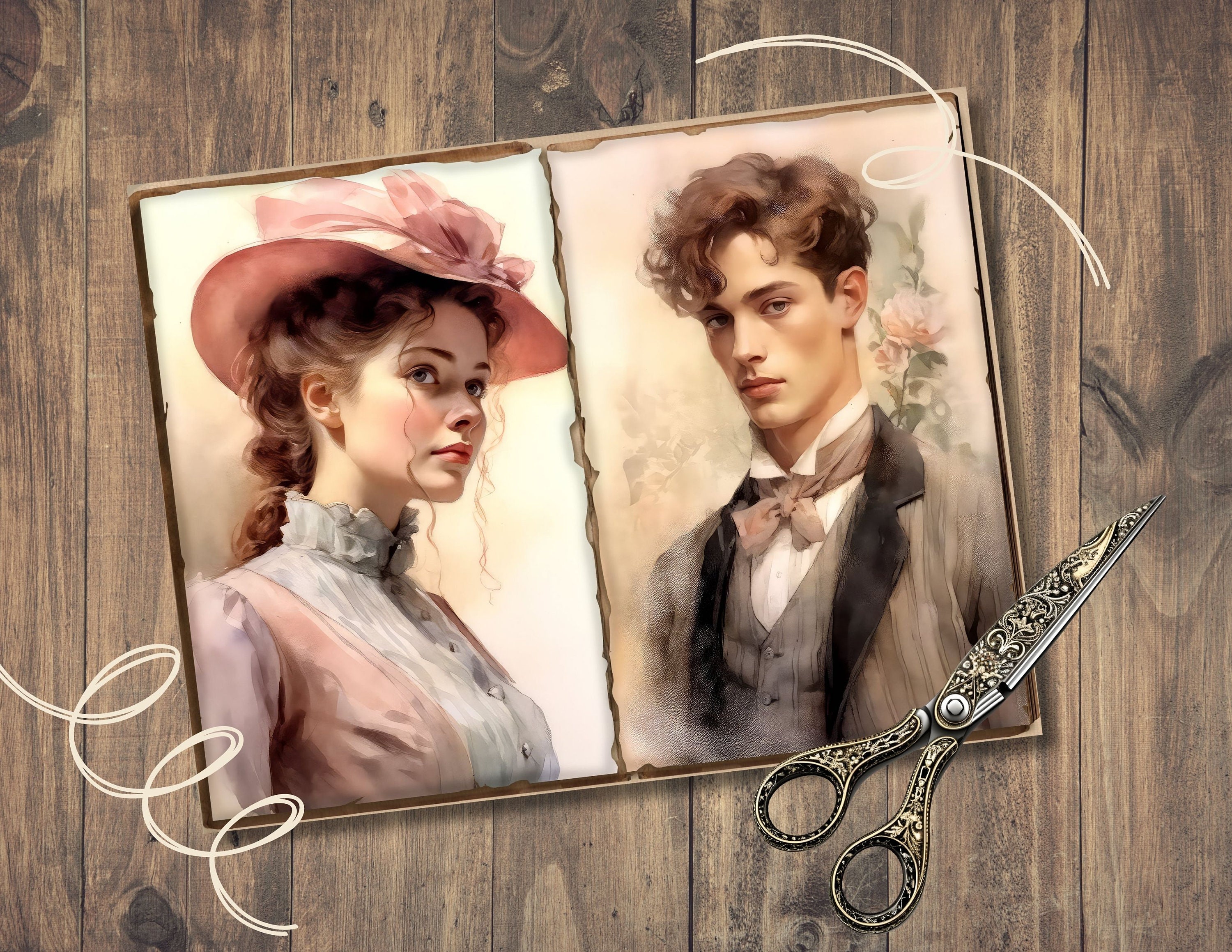 Victorian Romance Junk Journal Pages, Digital Scrapbook Paper Kit, Love ...