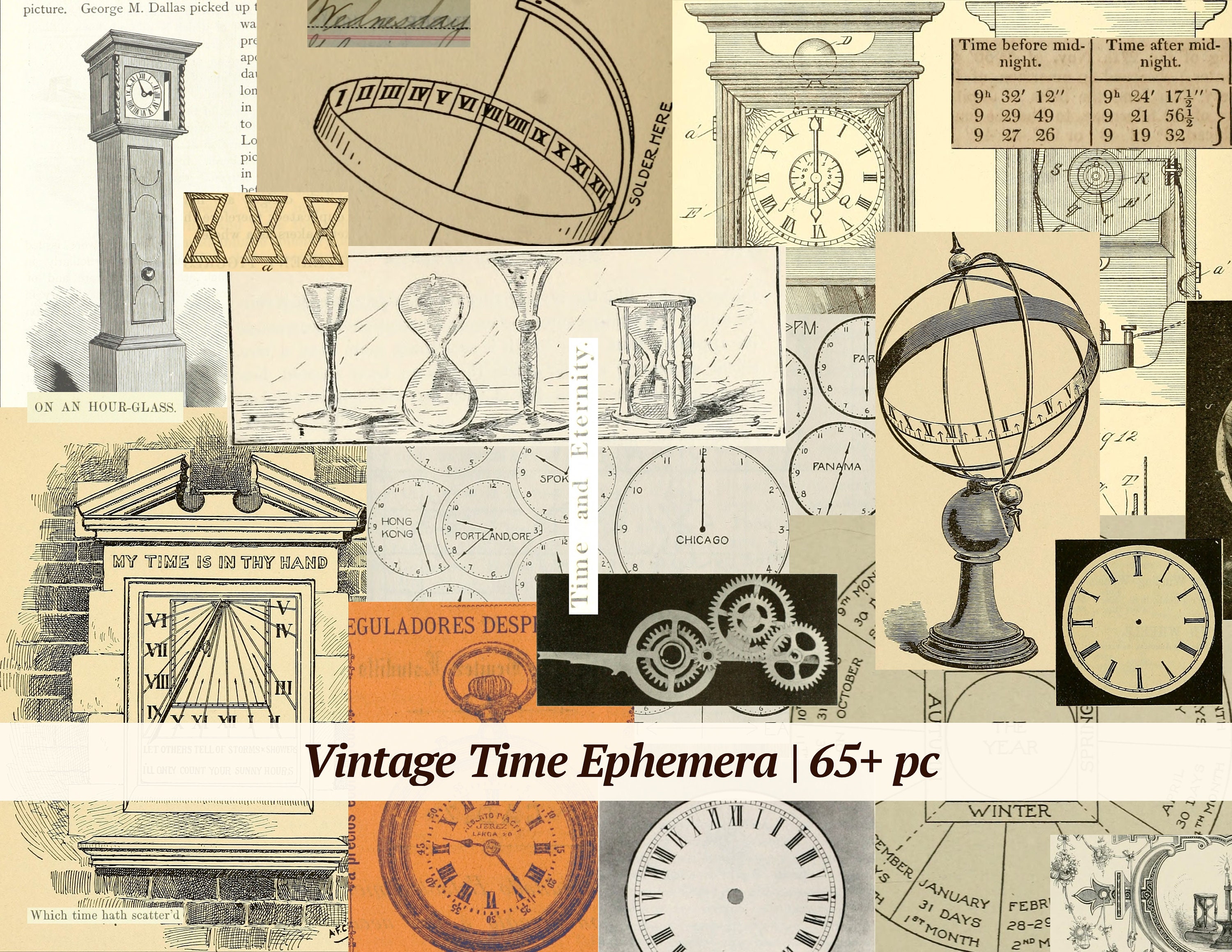 Vintage Time & Clock Ephemera 65 Pc Printable Junk Etsy