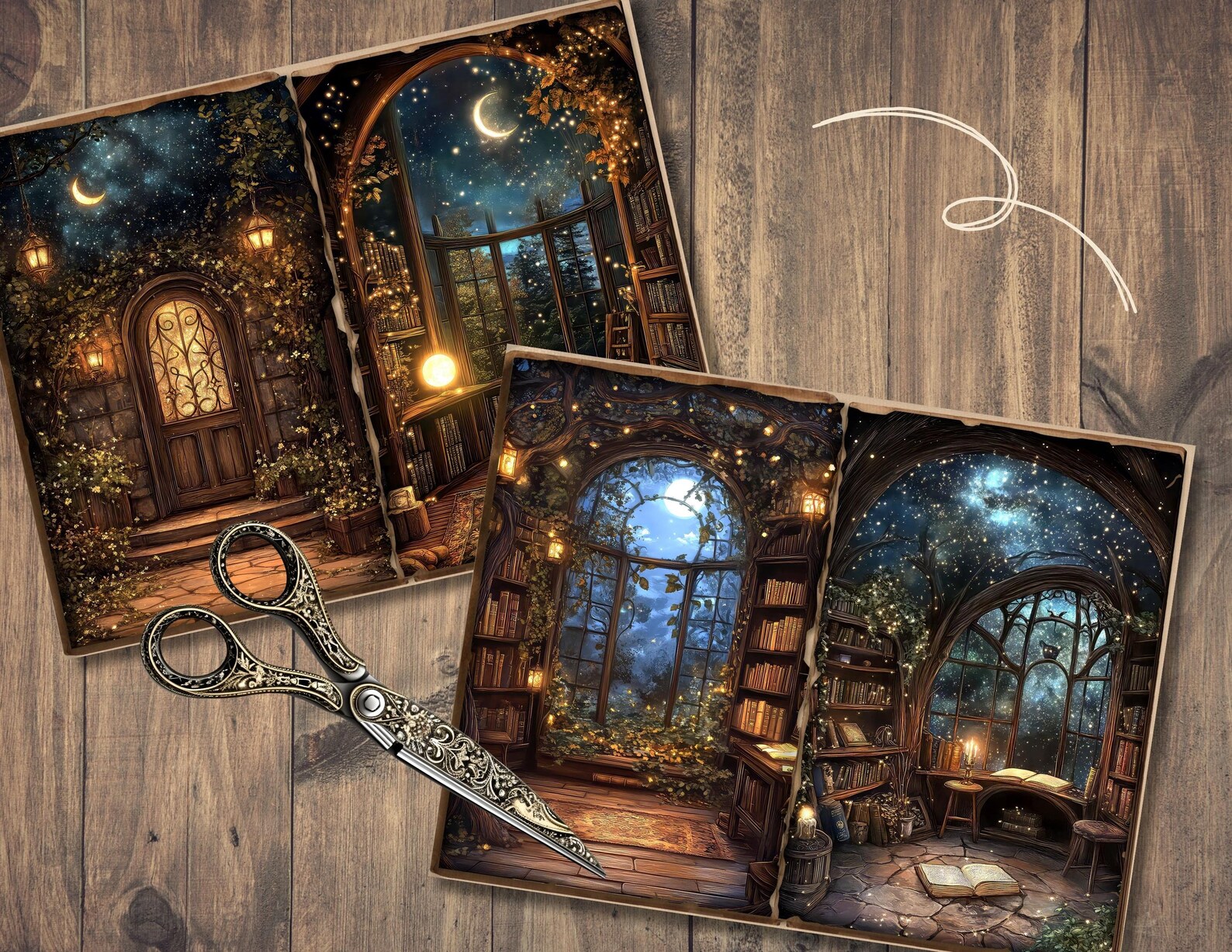 Magic Book Nook Junk Journal Pages, Digital Scrapbook, Midnight Paper ...