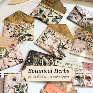 Mini buste per erbe botaniche, oggetti effimeri digitali, stampabili a base di erbe, tagli pignoli vintage, kit diario spazzatura, carta per album, abbellimenti