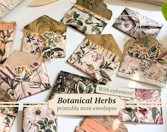 Botanical Herbs Mini Envelopes, Digital Ephemera, Herbal Printable, Vintage Fussy Cuts, Junk Journal Kit, Scrapbook Paper, Embellishments