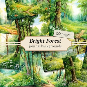 Fondos de bosque brillante, páginas de diario basura de naturaleza, kit de papel de álbum de recortes digital, bosque floral imprimible, hoja de collage, efímera vintage