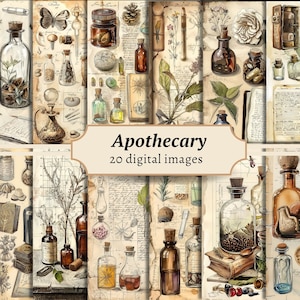 Apotheker Digitale Papiere, Mystische Potion Junk Journal Seiten, Scrapbook Hintergrund Kit, Kräuter druckbare, Botanische Apotheke Collage Sheet