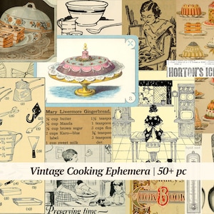 Effimere di cucina vintage / oltre 50 pezzi / vecchio libro di cucina stampabile, carta per diario digitale spazzatura, immagini di cibo retrò, album di cucina, foglio di collage